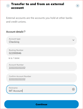 Screenshot of Account Details screen
