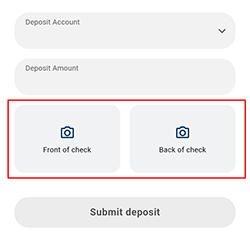 Screenshot showing where to take a picture of your check for mobile check deposit