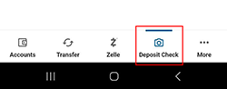 Screanshot of "Deposit a Check" in mobile banking navigation menu